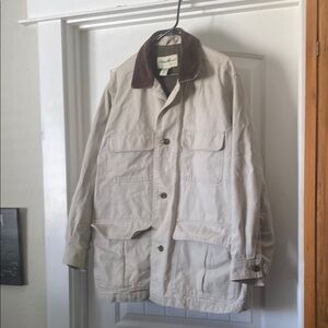 Eddie Bauer Men's Cream/Brown Jacket with Corduroy Collar (M)